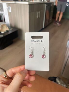 Swarovski Pink Crystal Drop Earrings in Silver